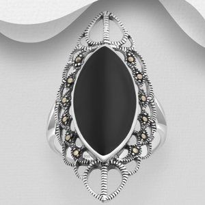 925 Sterling Silver with black resin stone size 8